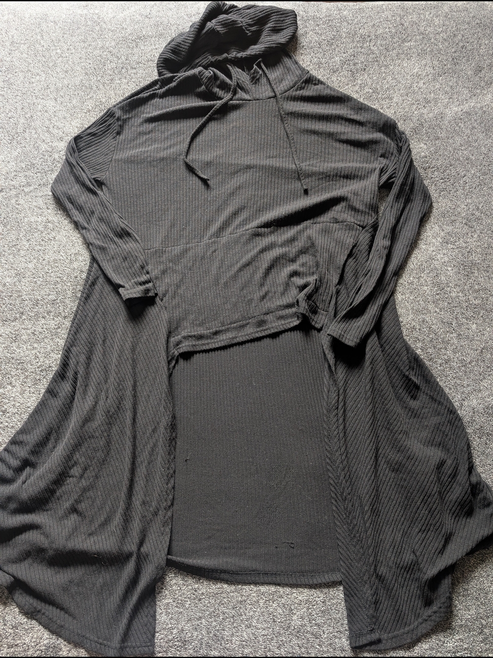Rosegal Black Ribbed Hooded Top 3X